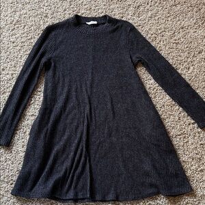 Lush Black/Gray Ribbed Knit Sweater Swing Dress